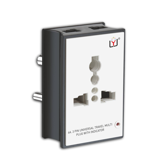 Crystal 6A 3 Pin Uni Travel Multi Plug with Ind (Box Pack)