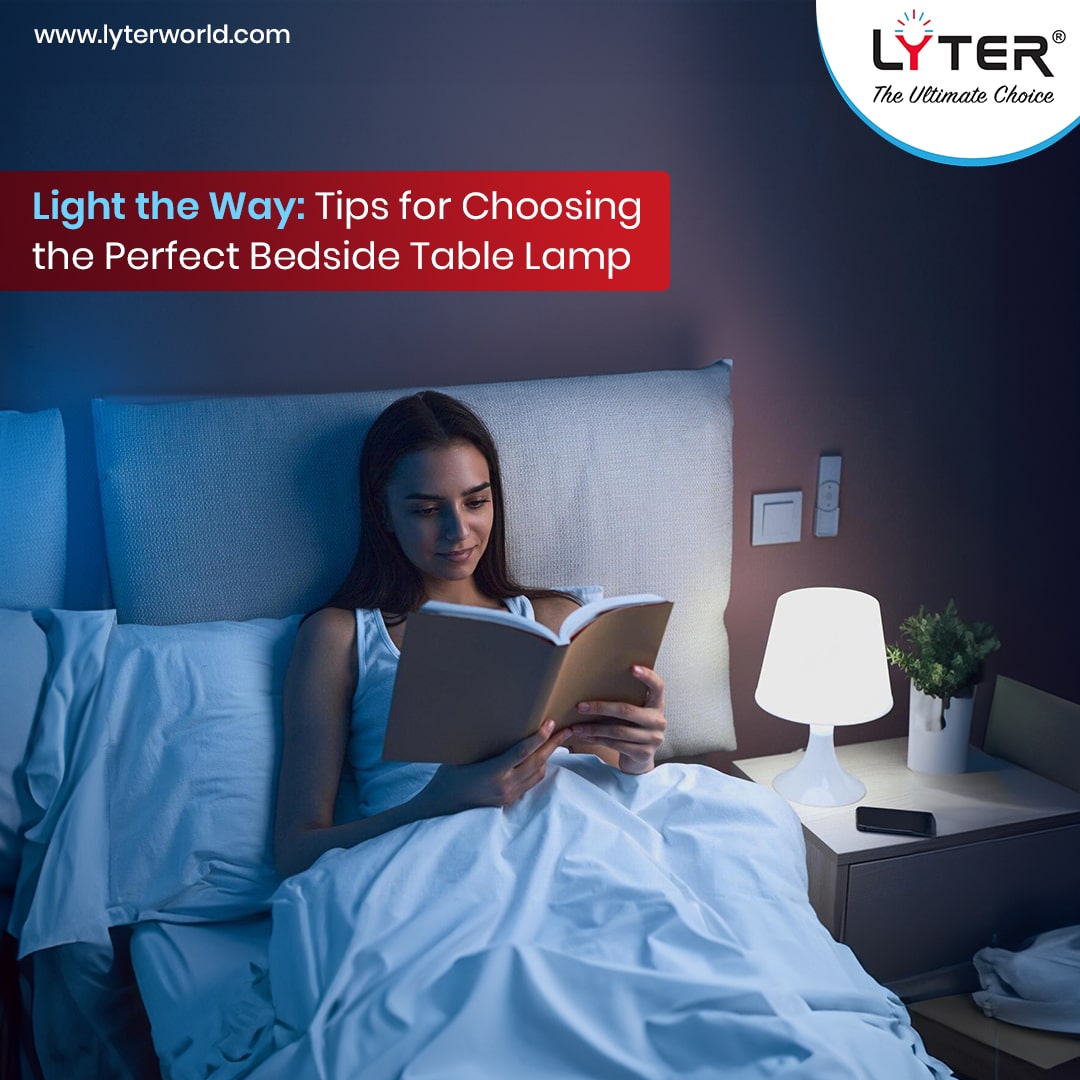 woman is reading with bedside table lamp