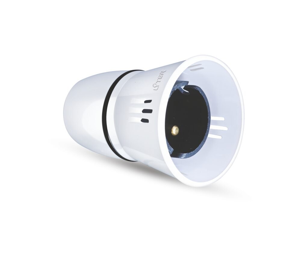 Delux Pendant Holder Eco – a white, ceiling-mounted light bulb holder