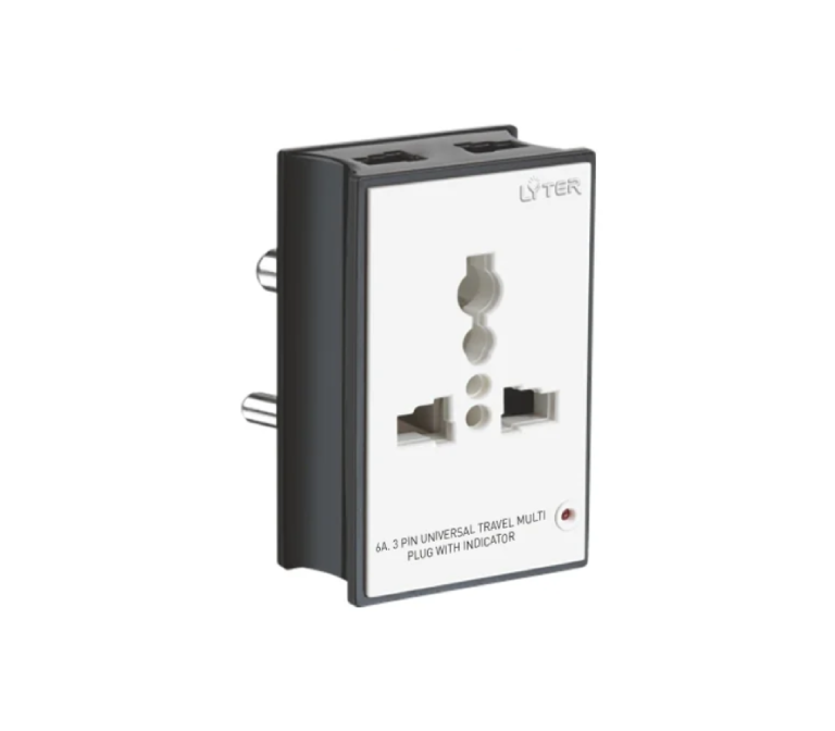 CRYSTAL 6A. 3 Pin Uni. Travel Multi Plug with Indicator (BOX PACK)